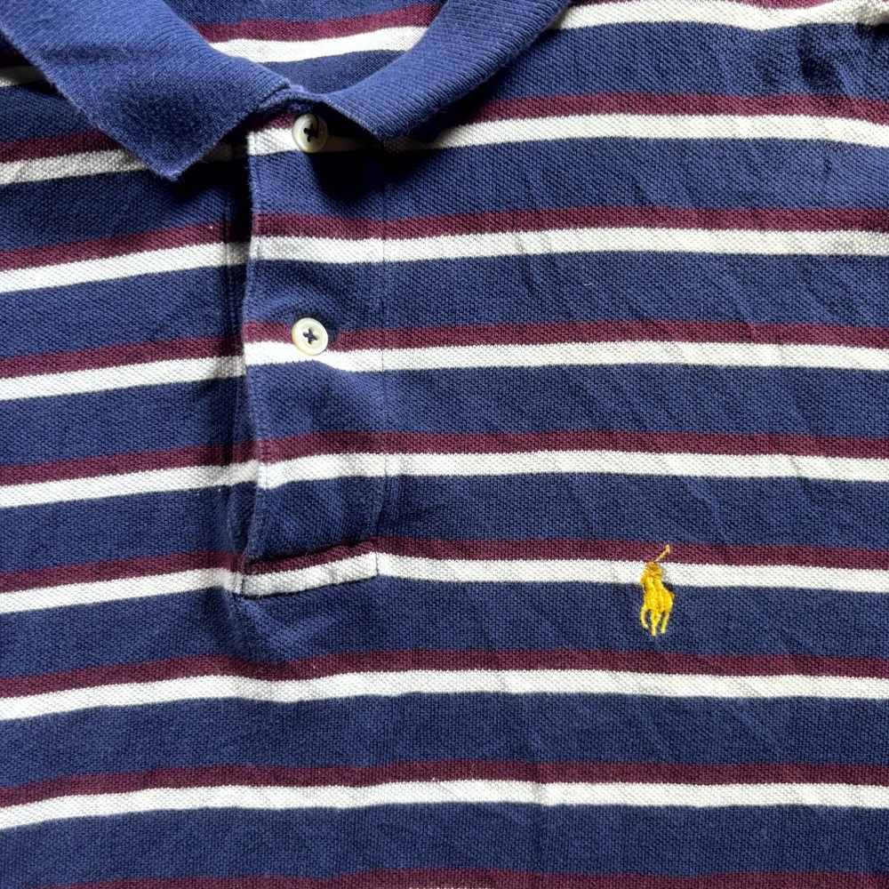 Vintage Polo Ralph Lauren Shirt Men's Large Blue Striped Knit Cotton Pony Logo - Picture 2 of 13